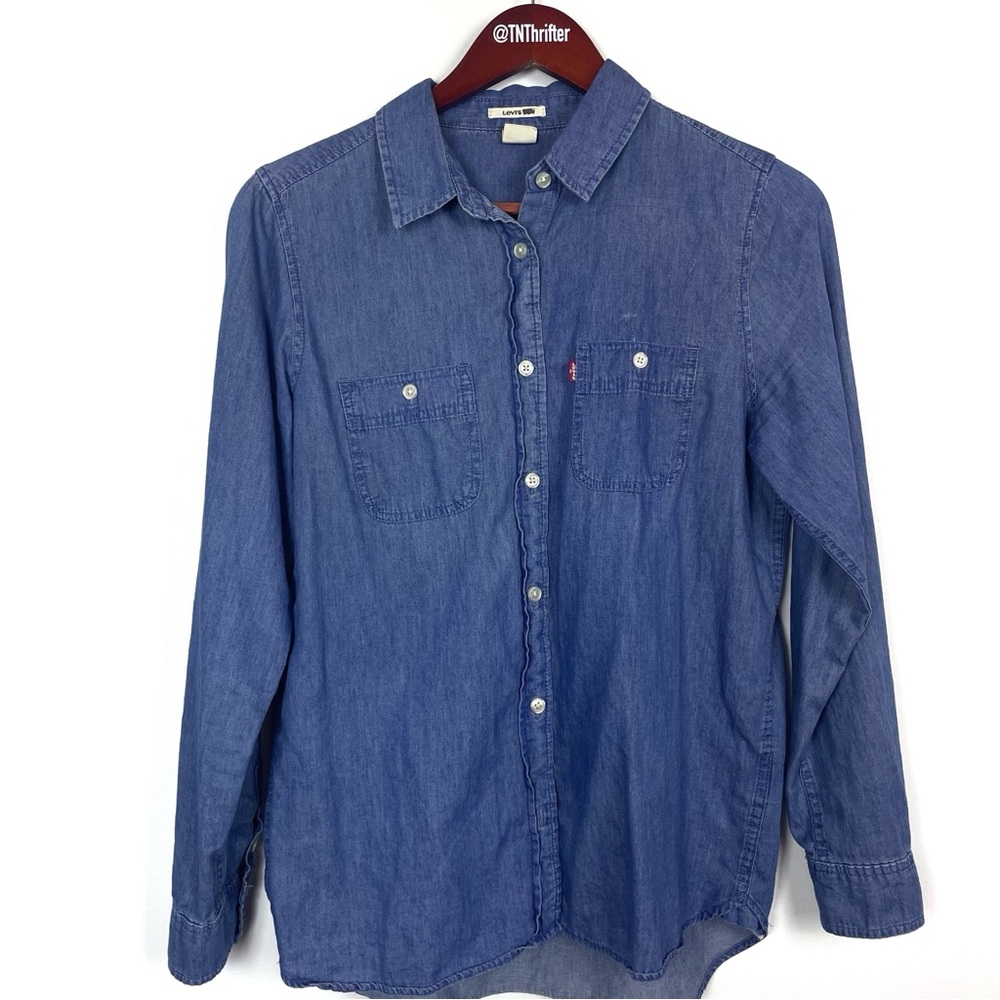 Levi's Mens Denim Button Down Shirt Classic Chambray Western Workwear Size Small
